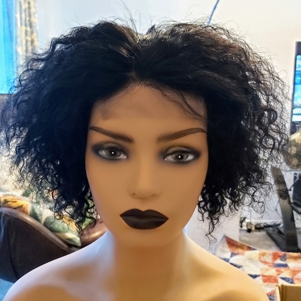 8" Curly Human Hair Wig